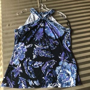 Tahari medium blue floral halter top dressy tank